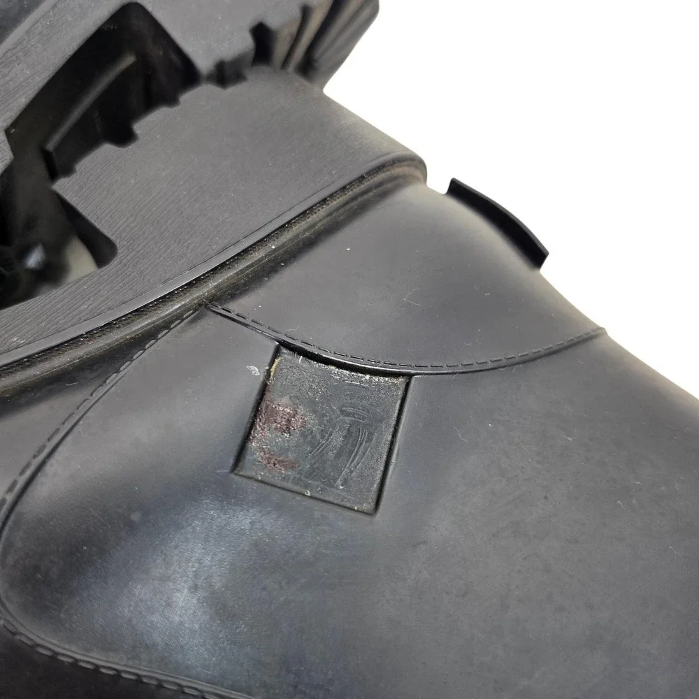 MICHAEL KORS Boots Womens 9 Black Rubber Mid Calf Rain Pull On Buckle Logo
